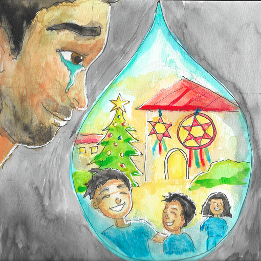 Interior page with child and colorful emotions